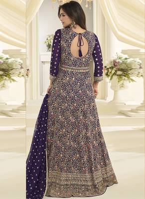 Purple embroidered georgete anarkali suit 4