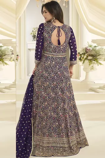 Purple embroidered georgete anarkali suit