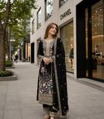 Black chinon suit with embroidery & diamond work