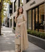 Beige chinon suit with embroidery & diamond work