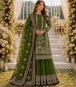 Mehendi faux georgette suit with embroidery & moti work