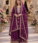 Purple silk suit with embroidery & diamond work