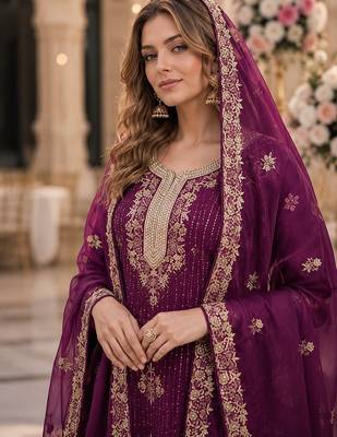 Purple silk suit with embroidery & diamond work 2