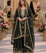 Mehendi silk suit with embroidery & diamond work