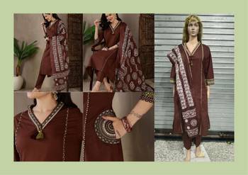 Women's Brown Printed Kurta Pant Set with Printed Dupatta 5
