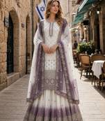Lavender & white georgette suit with embroidery & sequin work