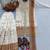Brown & white georgette suit with embroidery & sequin work