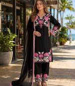 Black silk suit with thread embroidery work