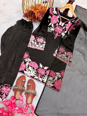 Black silk suit with thread embroidery work 3