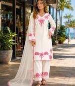 White silk suit with thread embroidery work