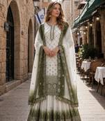Mehendi&white georgette suit with embroidery & sequin work