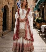 Brown&white georgette suit with embroidery & sequin work