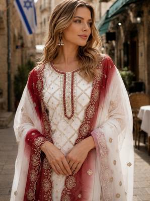 Brown&white georgette suit with embroidery & sequin work 2