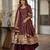 Wine floral embroidered anarkali kurta palazzo set with dupatta