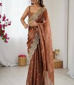 Women's satin silk saree with elegant lace border party wear designer saree