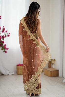 Women's satin silk saree with elegant lace border party wear designer saree 2