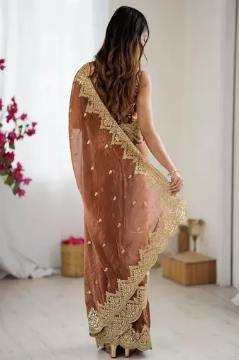Women's satin silk saree with elegant lace border party wear designer saree