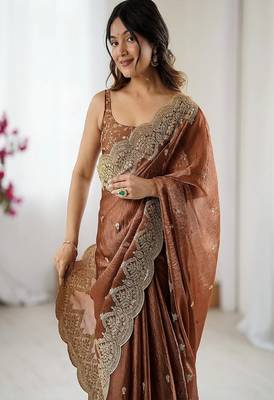 Women's satin silk saree with elegant lace border party wear designer saree 3