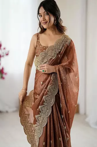 Women's satin silk saree with elegant lace border party wear designer saree