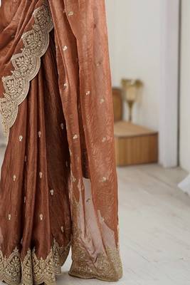 Women's satin silk saree with elegant lace border party wear designer saree 4