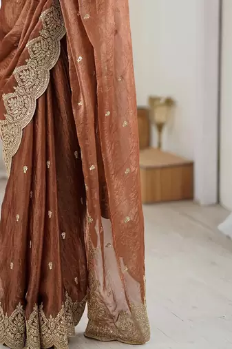 Women's satin silk saree with elegant lace border party wear designer saree