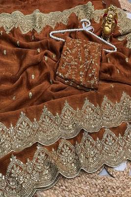 Women's satin silk saree with elegant lace border party wear designer saree 5