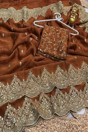 Women's satin silk saree with elegant lace border party wear designer saree