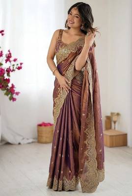 Women's satin silk saree with elegant lace border party wear designer saree 1
