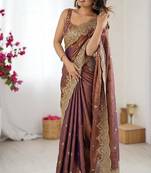 Women's satin silk saree with elegant lace border party wear designer saree