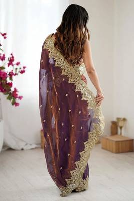 Women's satin silk saree with elegant lace border party wear designer saree 2