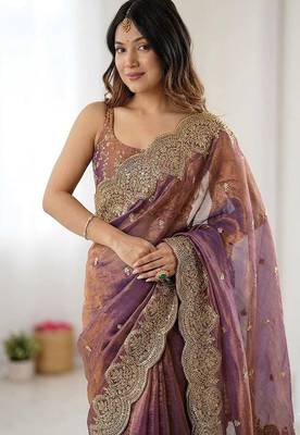 Women's satin silk saree with elegant lace border party wear designer saree 3
