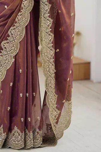 Women's satin silk saree with elegant lace border party wear designer saree