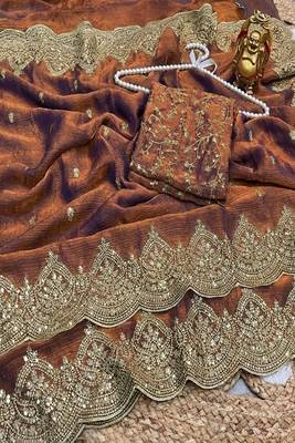 Women's satin silk saree with elegant lace border party wear designer saree 5