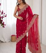 Women's satin silk saree with elegant lace border party wear designer saree