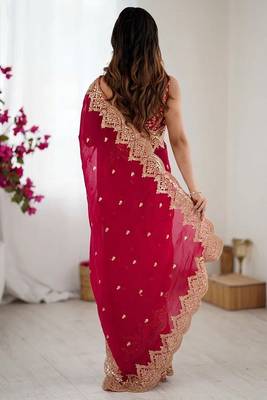 Women's satin silk saree with elegant lace border party wear designer saree 2