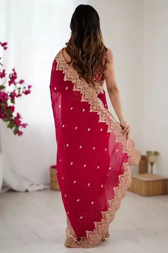 Women's satin silk saree with elegant lace border party wear designer saree