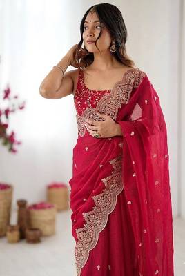 Women's satin silk saree with elegant lace border party wear designer saree 3
