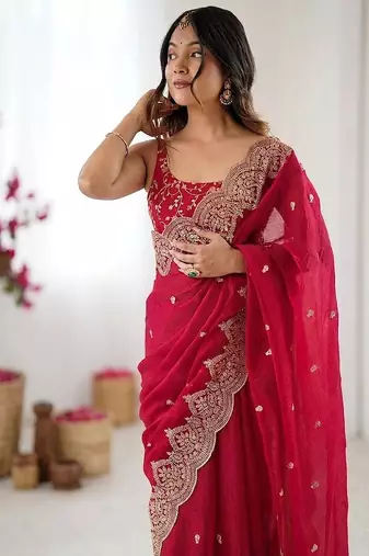 Women's satin silk saree with elegant lace border party wear designer saree