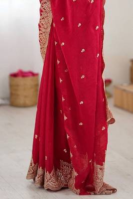 Women's satin silk saree with elegant lace border party wear designer saree 4