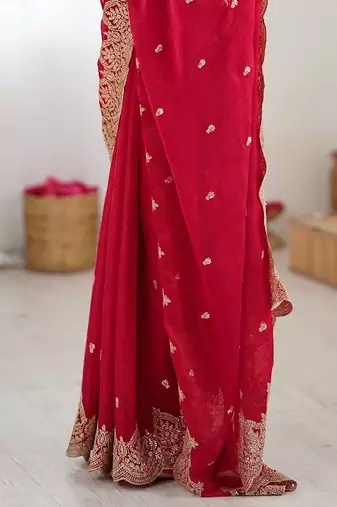 Women's satin silk saree with elegant lace border party wear designer saree