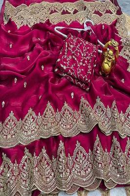 Women's satin silk saree with elegant lace border party wear designer saree 5