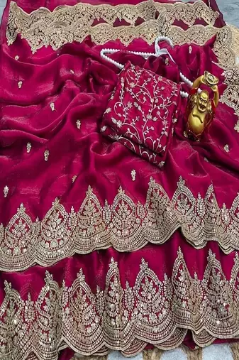 Women's satin silk saree with elegant lace border party wear designer saree