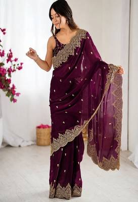 Women's satin silk saree with elegant lace border party wear designer saree 1