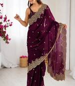 Women's satin silk saree with elegant lace border party wear designer saree