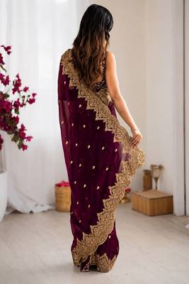 Women's satin silk saree with elegant lace border party wear designer saree 2