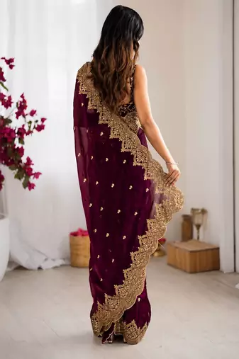 Women's satin silk saree with elegant lace border party wear designer saree