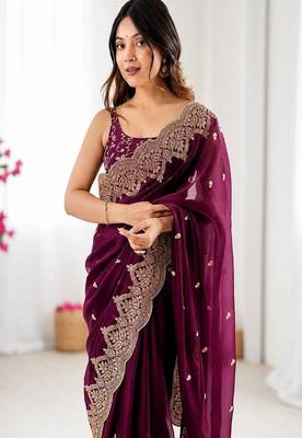Women's satin silk saree with elegant lace border party wear designer saree 3