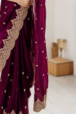 Women's satin silk saree with elegant lace border party wear designer saree 4