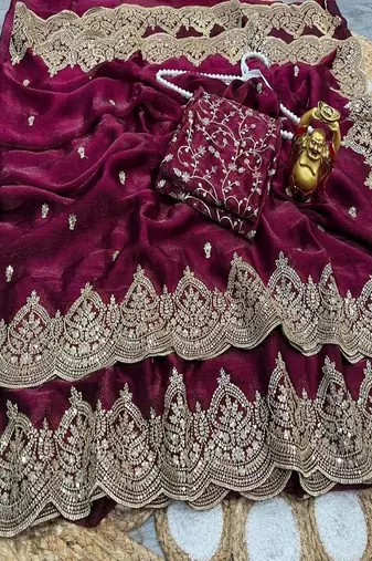 Women's satin silk saree with elegant lace border party wear designer saree