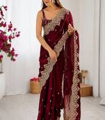 Women's satin silk saree with elegant lace border party wear designer saree